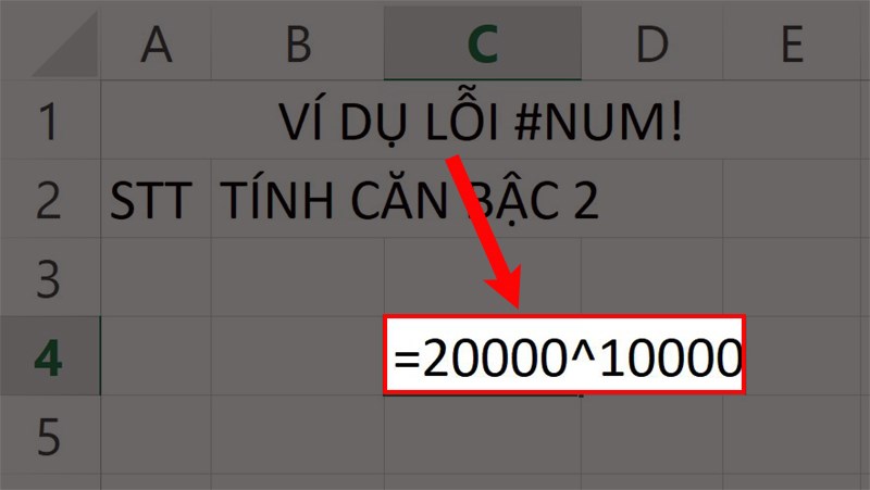 Ví dụ minh họa lỗi #NUM!.